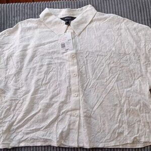 New Forever 21 White Eyelet Button-Up Shirt